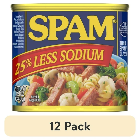 (Pack of 12 cans) SPAM Less Sodium, 12 Ounce Can, Crackers ... Cuba Home Delivery Included, Trackable.