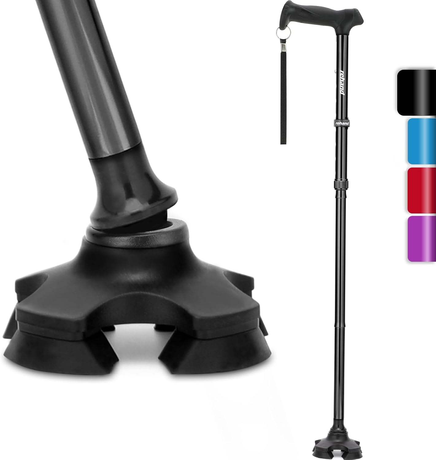 BLACK - Pivot Walking Cane - Foldable, Adjustable, Lightweight, Self Standing, Soft Handle Grip, Travel Bag ... Trackable Cuba Home Delivery Included.