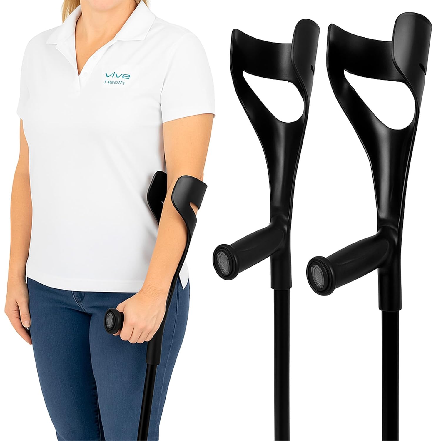 Vive Forearm Crutches, Adjustable, Lightweight, Ergonomic, Comfortable, Heavy Duty, Replaceable Tips ... Trackable Cuba Home Delivery Included.
