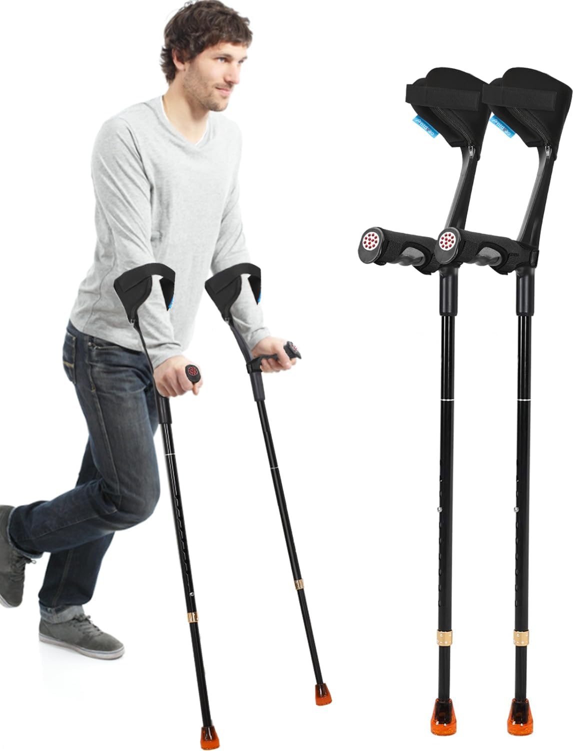 BLACK - Folding Forearm Crutches for Adults, Padding for Elbow+Hand, Increases Walking Comfort ... Trackable Cuba Home Delivery Included.