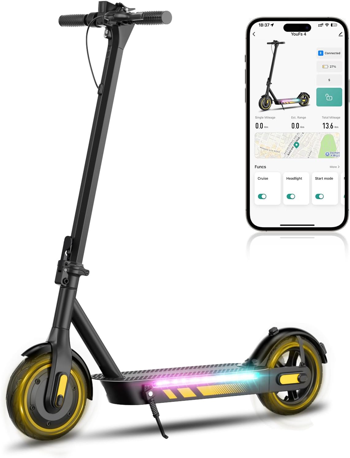 600-Watt, YELLOW- SIDE LIGHTS EGGKING Electric Scooter for Adults-Teens, 21/30 Mile Range, 19/25 MPH  ...  Trackable Cuba Home Delivery Included.