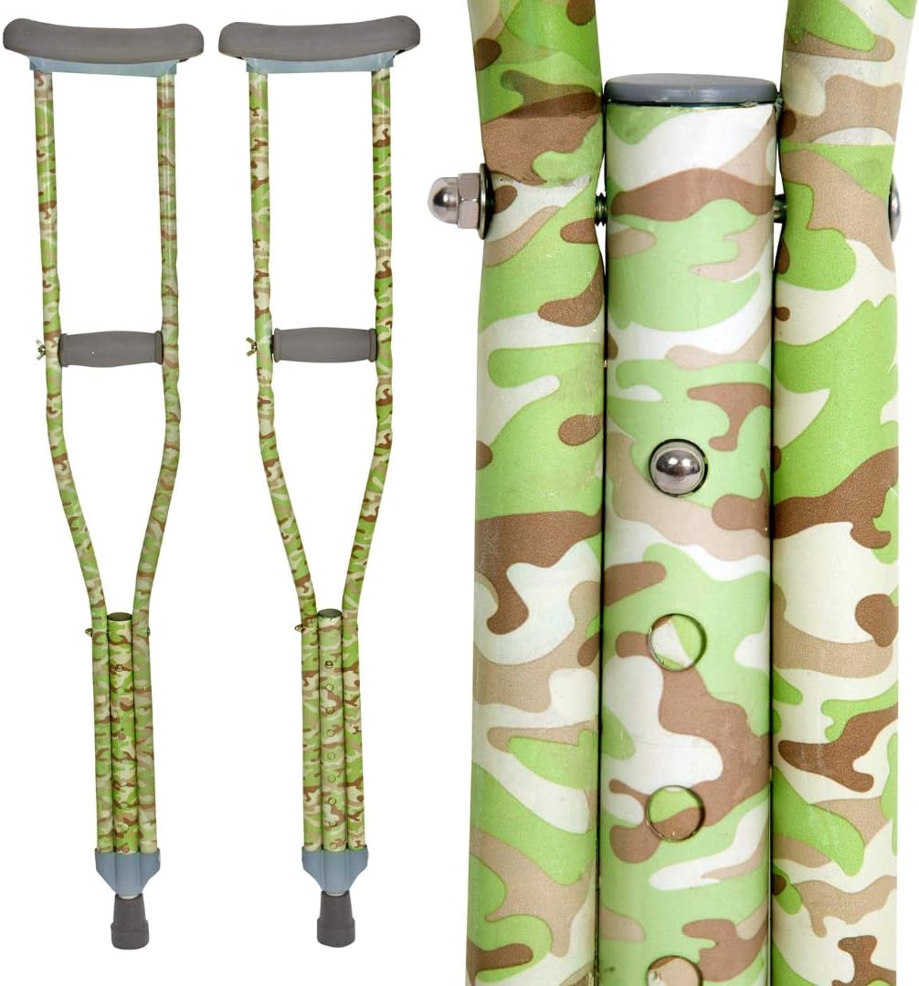GREEN CAMO - Fashion Designed Crutches for Kids & Teens, Adjustable Handgrip & Length, Lightweight, Durable, Padding ... Trackable Cuba Home Delivery Included.