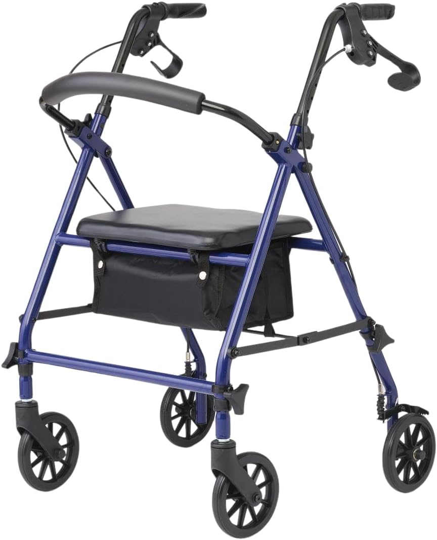 BLUE - Medline Steel Rolling Walker with Seat, 6-inch Wheels, Supports 350 lbs. ... Trackable Cuba Home Delivery Included.