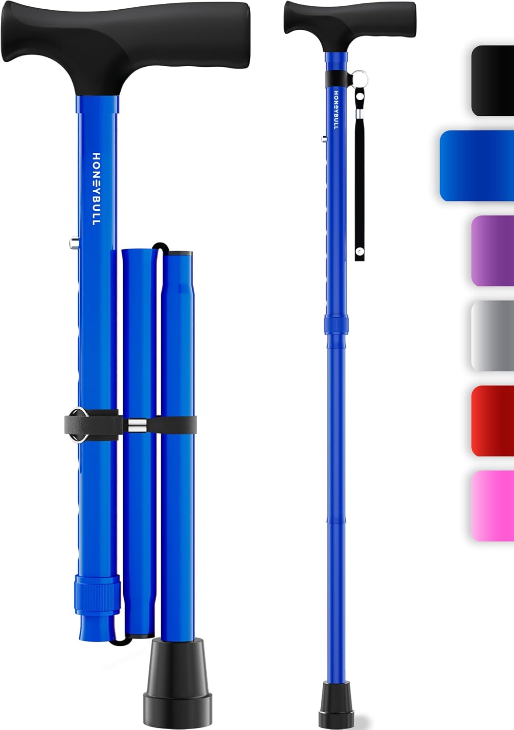 BLUE - Walking Cane for Men & Women - Foldable, Adjustable, Bumper Base Tip, Heavy Duty, HONEYBULL ... Trackable Cuba Home Delivery Included.