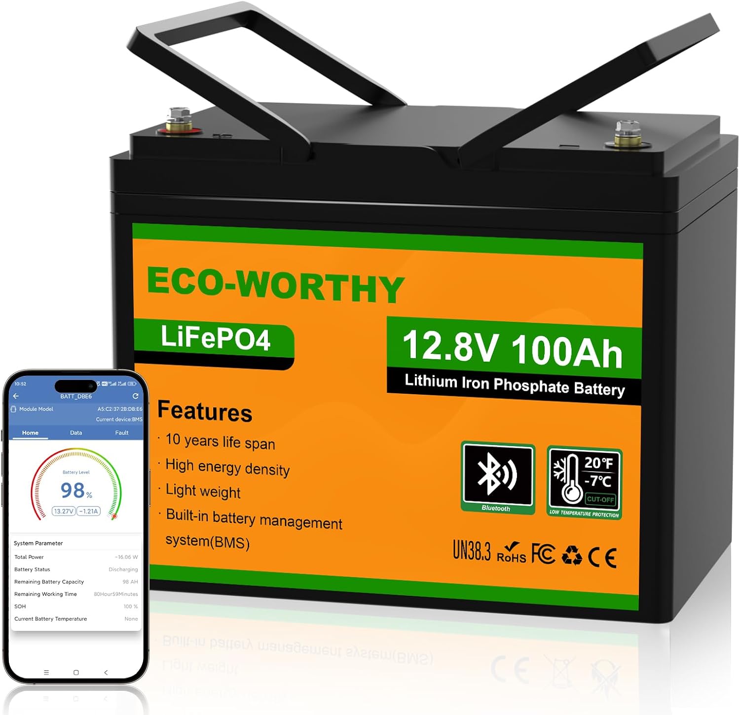 100Ah, 12 Volt, Lithium Battery with Bluetooth, ECO-WORTHY ... Trackable Cuba Home Delivery Include.