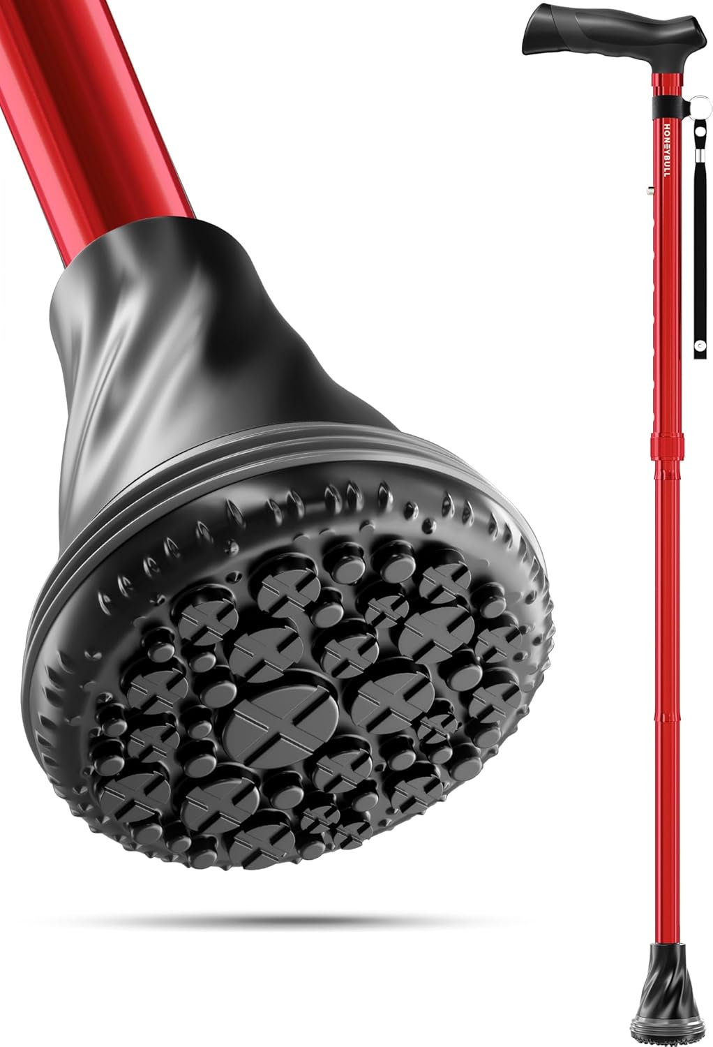 RED - Walking Cane for Men & Women - Foldable, Adjustable, Bumper Base Tip, Heavy Duty, HONEYBULL ... Trackable Cuba Home Delivery Included.