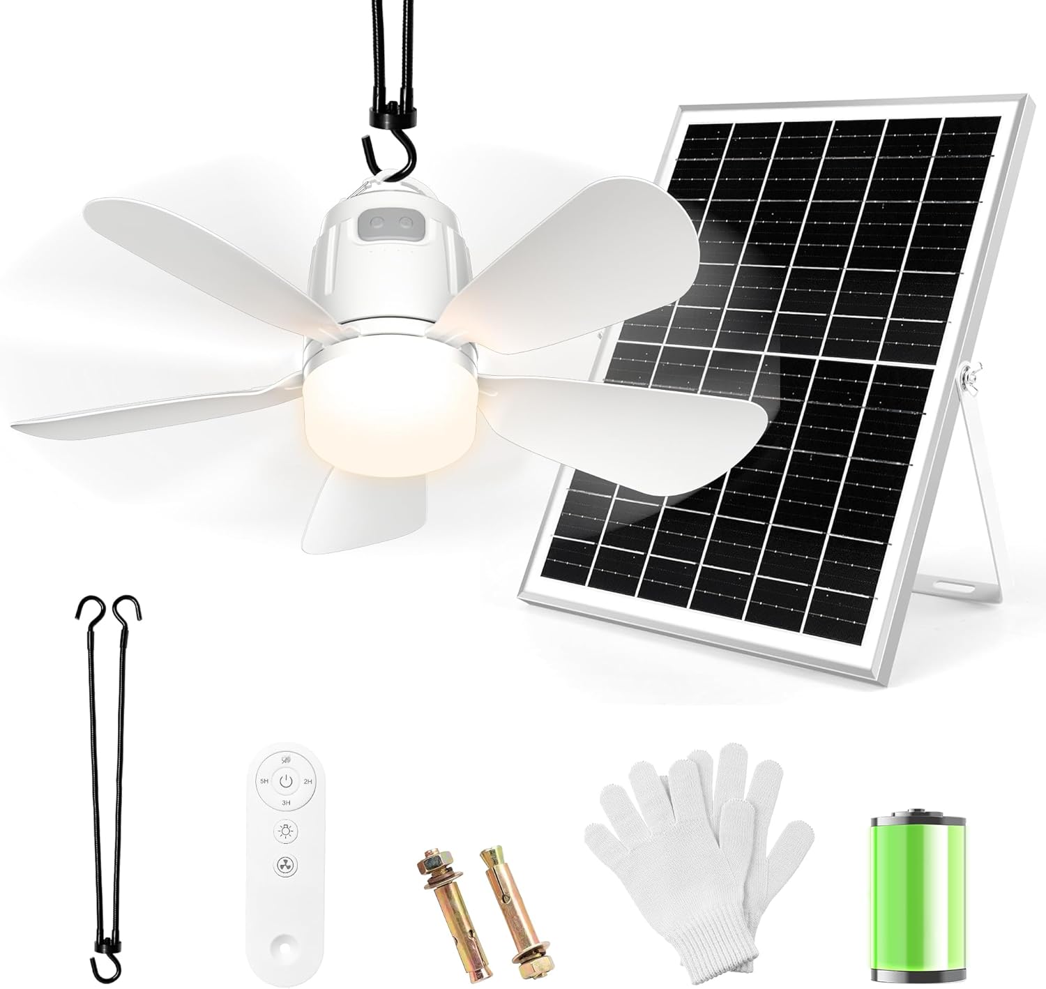 Solar Hanging Ceiling Fan & Light, 20000mAh, 30W Solar Panel, Remote Control, Outdoor ... Cuba Home Delivery Included, Trackable.