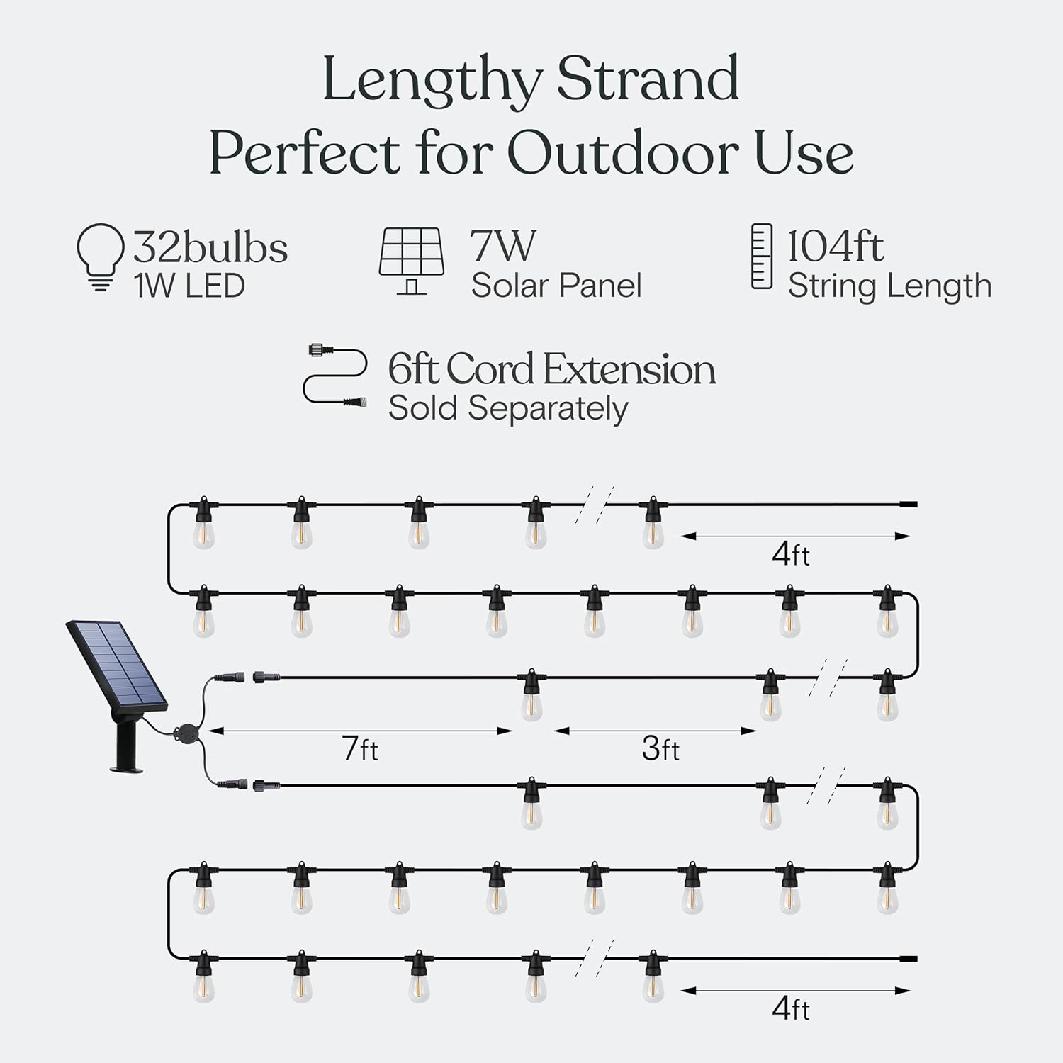 2-PACK, 32 (7W) LED Bulbs, 104 Ft. Pro Solar Powered Outdoor Waterproof String Lights, Shatterproof ... Cuba Home Delivery Included, Trackable.