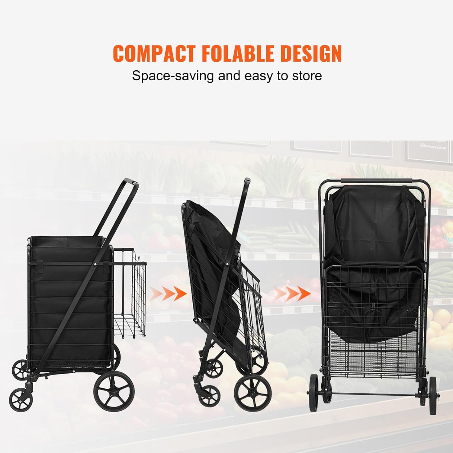 VEVOR Folding Shopping Cart, removable waterproof Liner, 210 lbs. Capacity ... Cuba Trackable-Delivery Included.