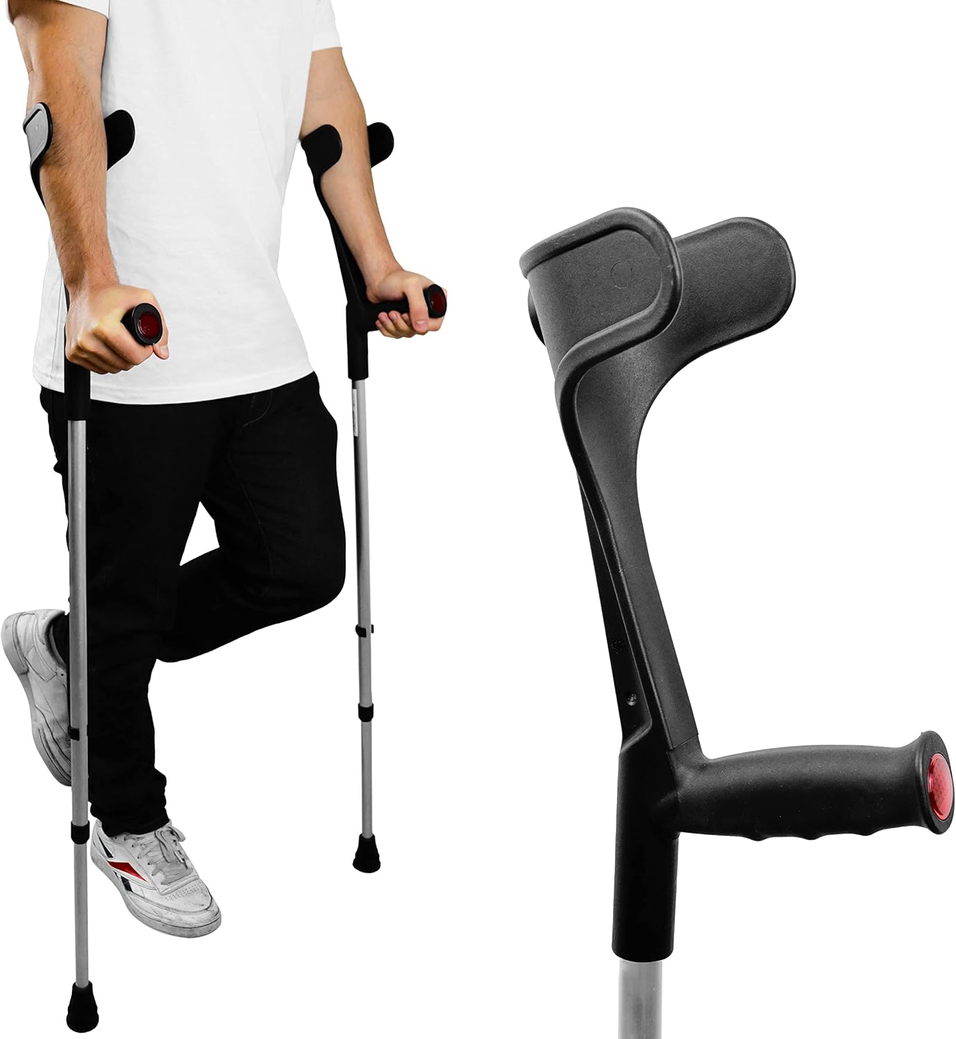 BLACK - PEPE Mobility - Forearm Crutches for Adults, 2 Units, Open Cuff, Adjustable, Aluminum, Walking ... Trackable Cuba Home Delivery Included.