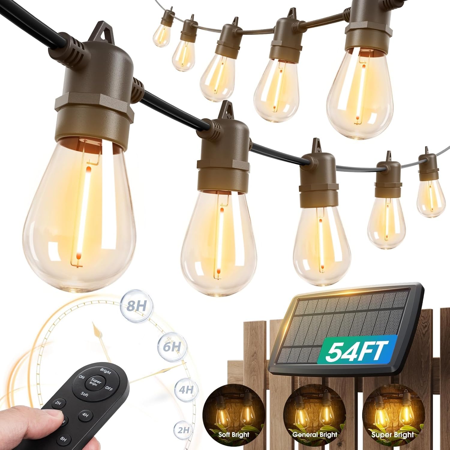 2-PACK, 16 (1W) bulbs, 54 Ft. Solar String Lights, Outdoor-Waterproof, Dimmable, Shatterproof Bulbs ... Cuba Home Delivery Included, Trackable.