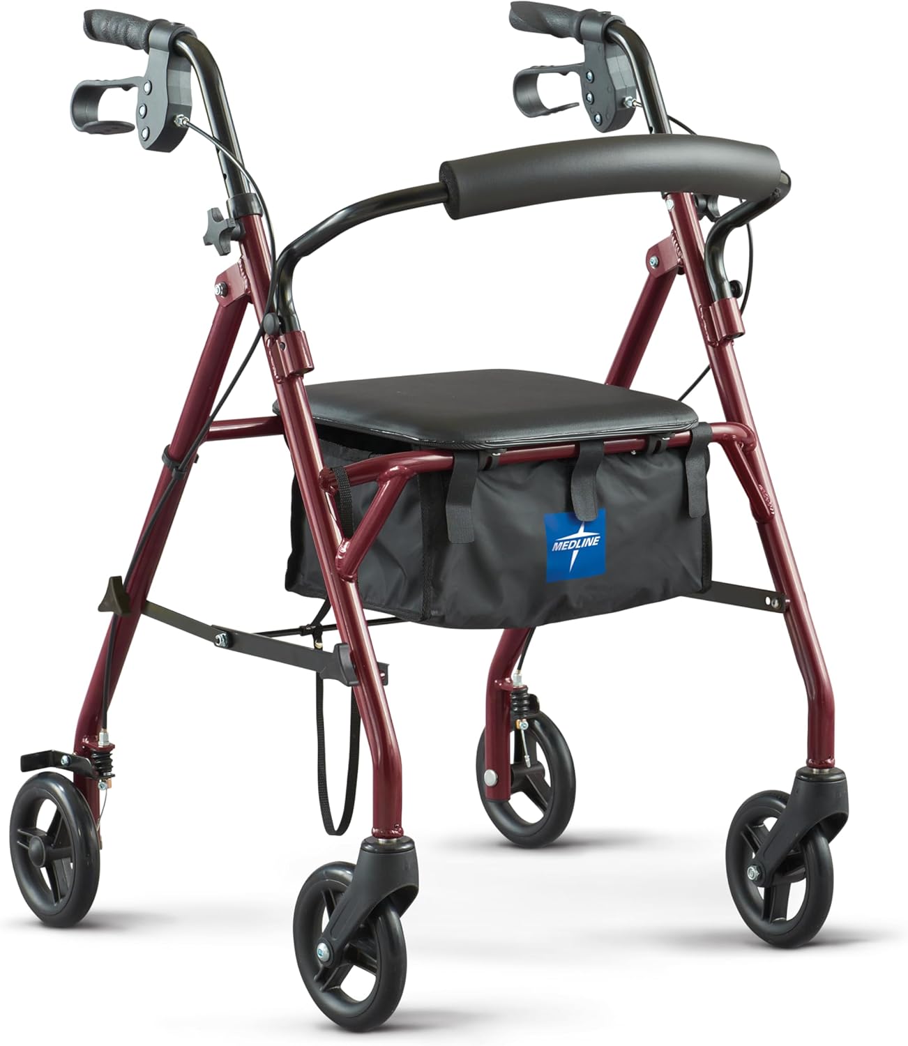 BURGUNDY - Medline Steel Rolling Walker with Seat, 6-inch Wheels, Supports 350 lbs. ... Trackable Cuba Home Delivery Included.