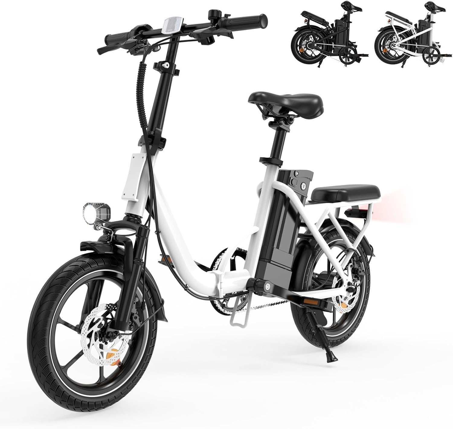 350-Watt WHITE Step-Through Sehomy 2-Seat Electric Folding Bike, 35 Mile Range, 25 MPH, 16" Tires. Removable Battery ... Trackable Cuba Home Delivery Included.