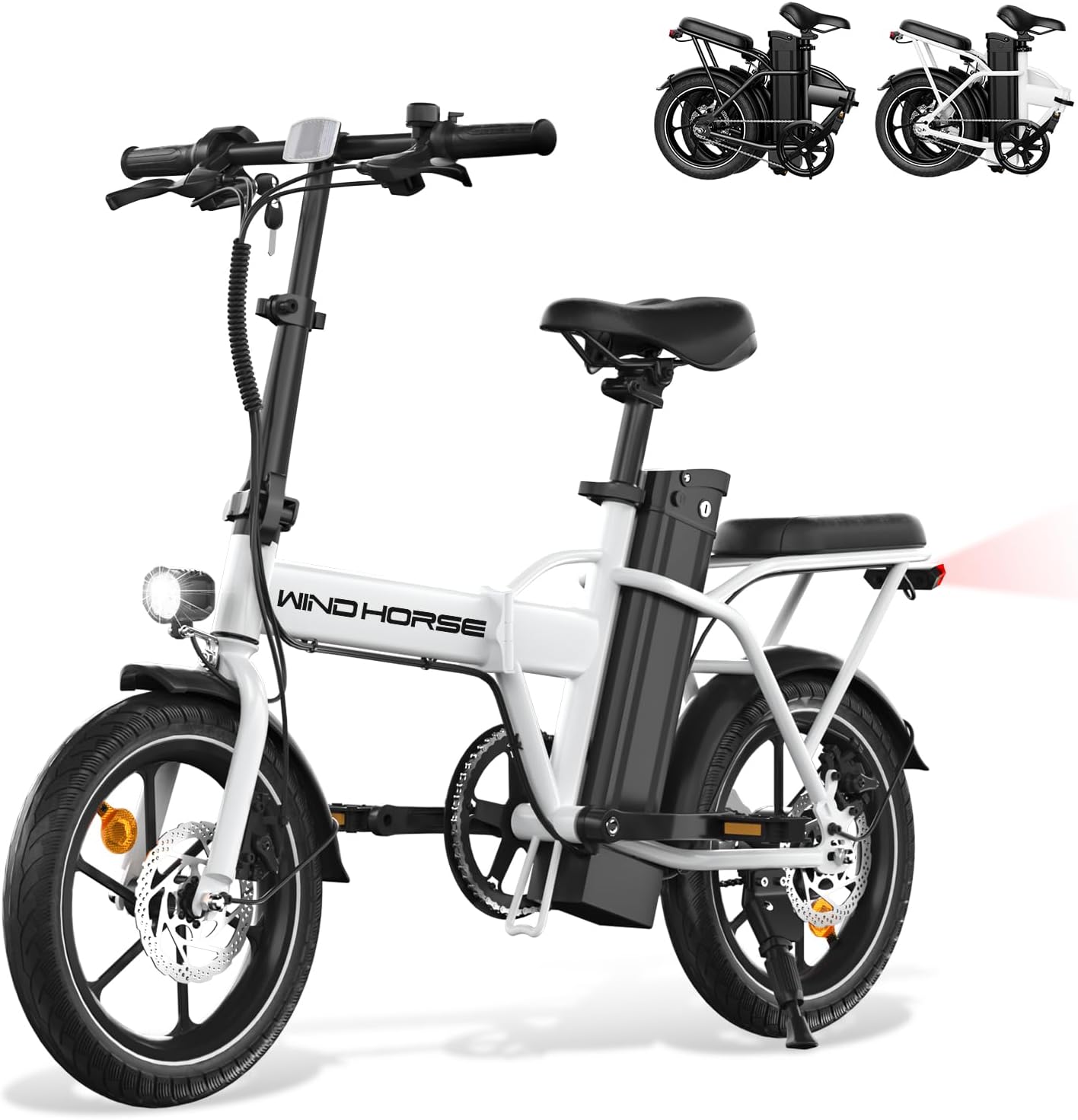 350-Watt WHITE Sehomy 2-Seat Electric Folding Bike, 35 Mile Range, 25 MPH, 16" Tires. Removable Battery ... Trackable Cuba Home Delivery Included.