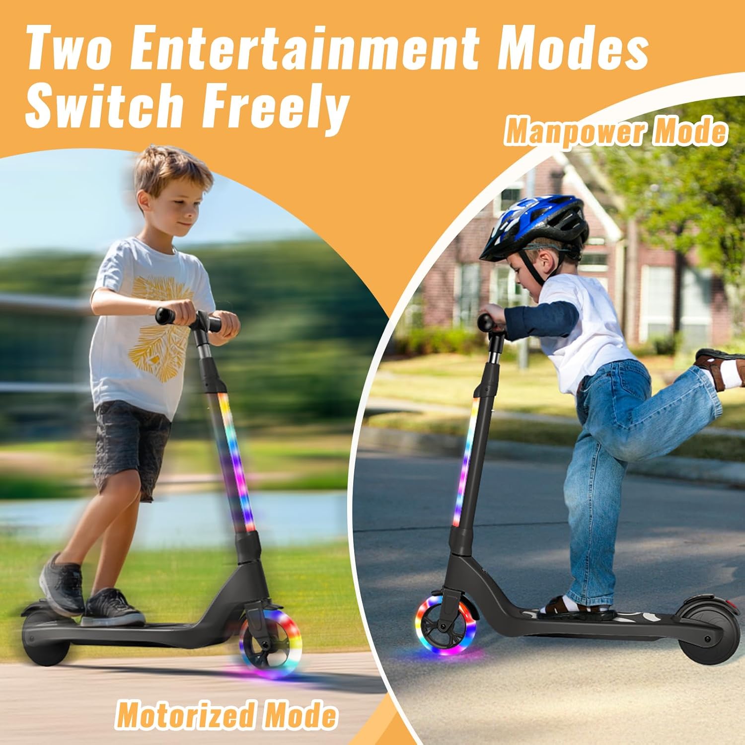 BLACK-Electric Scooter for Kids Age 6-12, 60W, 5Miles, 6.2mph, 7-Color Headlight, 3 Adjustable Height ... Cuba Home Delivery Included.