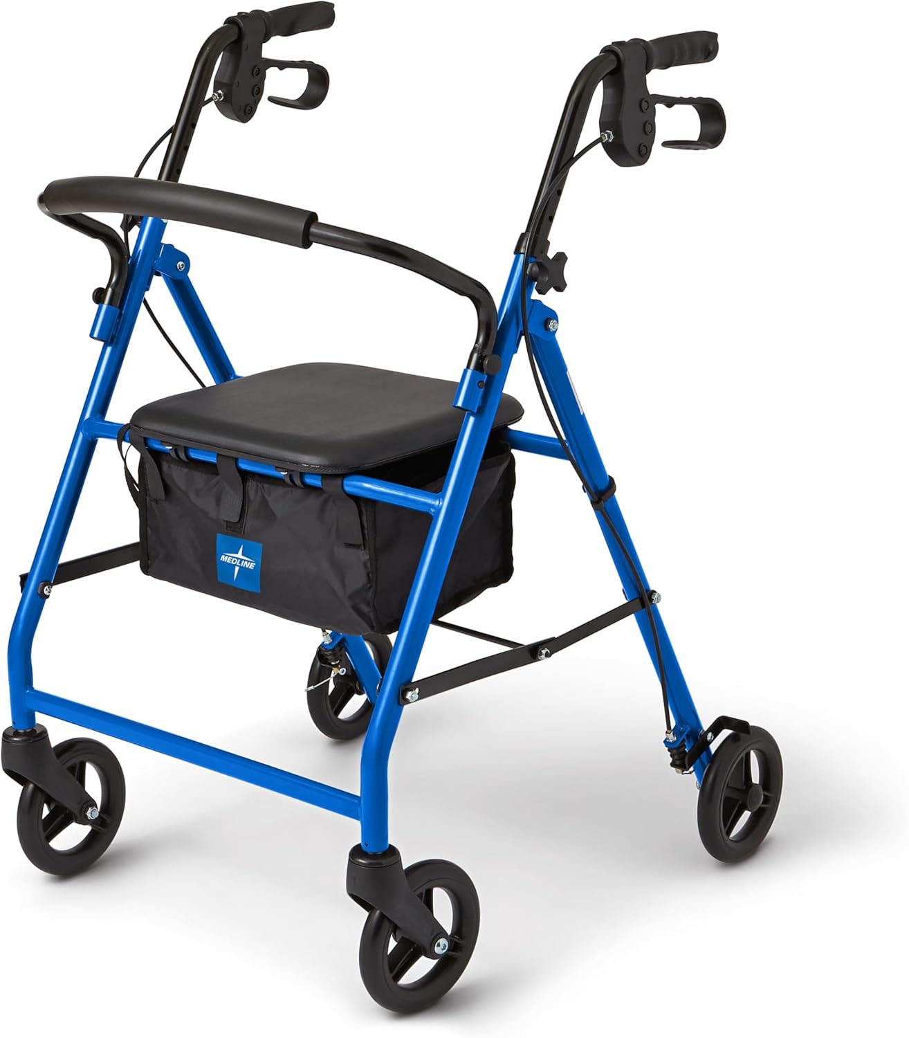 BLUE - Medline Steel Rolling Walker with Seat, 6-inch Wheels, Supports 350 lbs. ... Trackable Cuba Home Delivery Included.