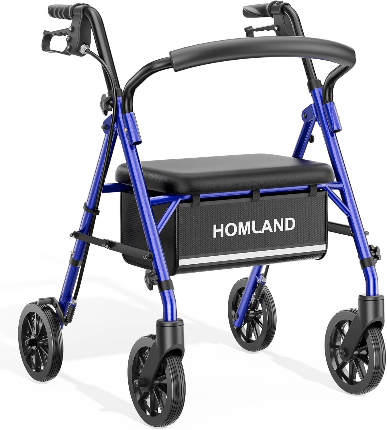 BLUE - HOMLAND Rolling Walker with Seat, 6-inch Wheels, Supports 300 lbs. ... Trackable Cuba Home Delivery Included.
