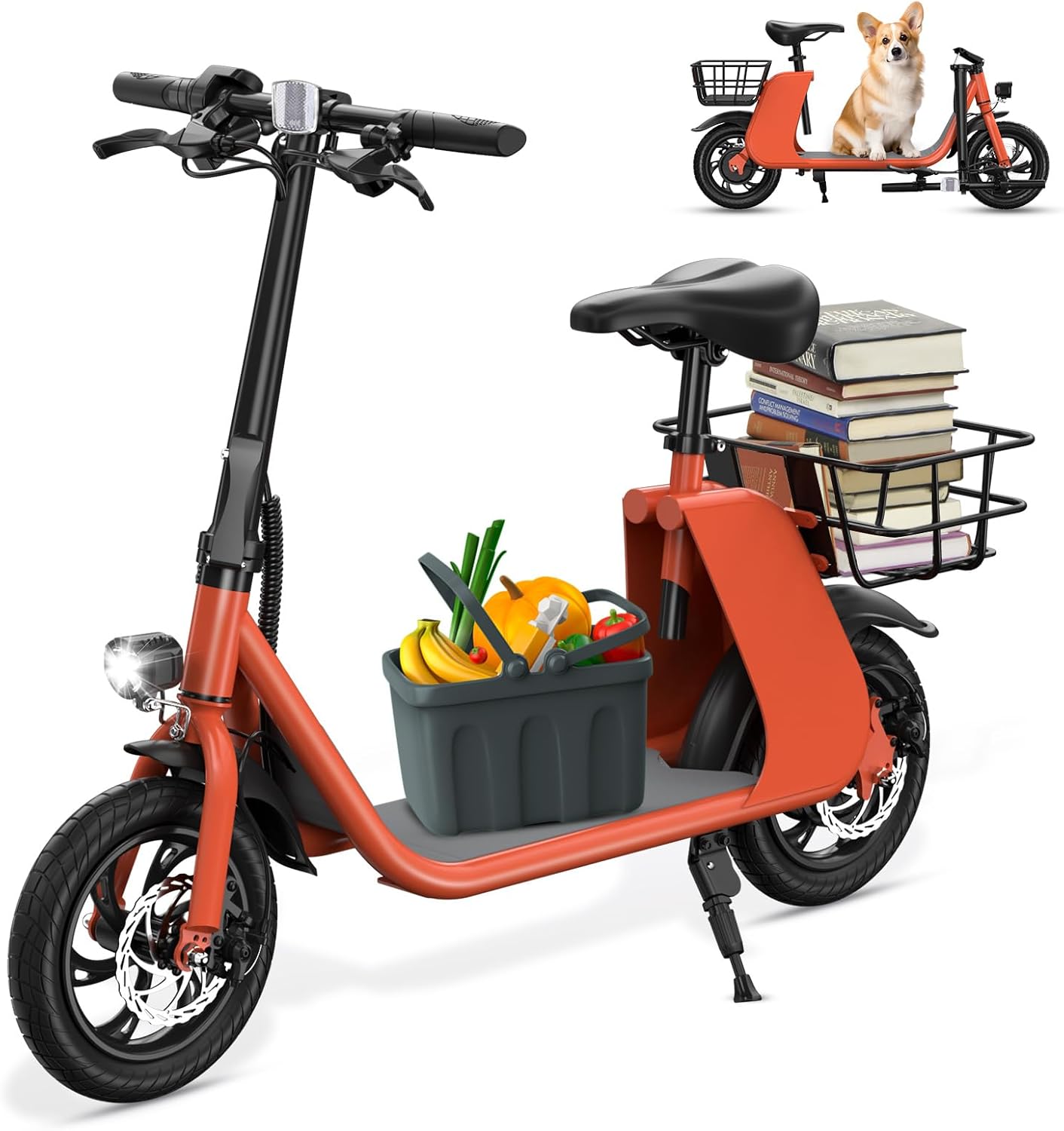 450-W. RED Sehomy Electric Scooter with Seat and Basket, 25 Miles Range, 22MPH, 14" Tire ... Trackable Cuba Home Delivery Included.