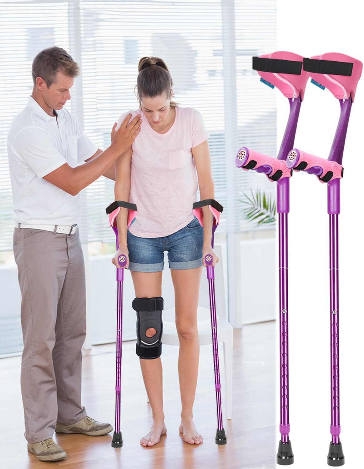 VIOLET - Folding Forearm Crutches for Adults, Padding for Elbow+Hand, Increases Walking Comfort ... Trackable Cuba Home Delivery Included.