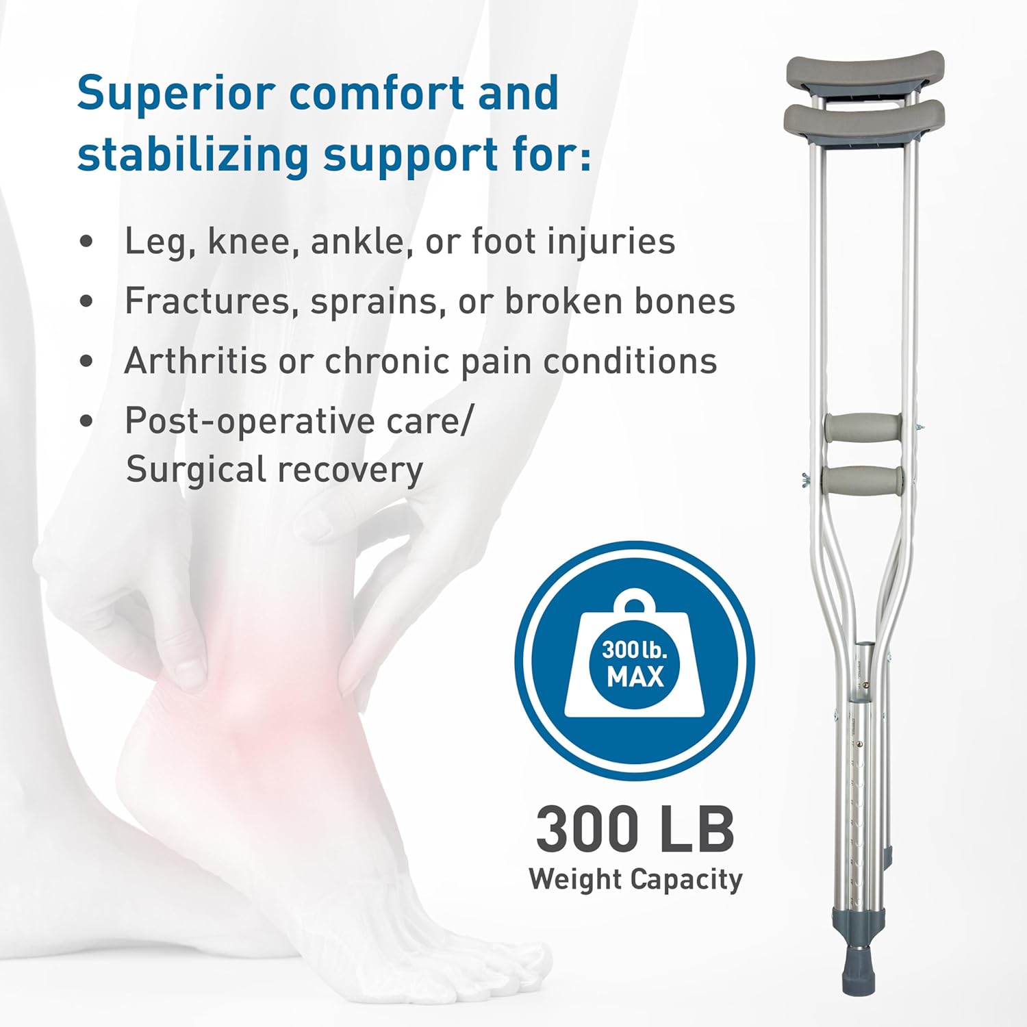 MEDIUM  5-2 to 5-10,  BodyMed Aluminum Crutches, Lightweight, Height Adjustable, Padded ... Trackable Cuba Home Delivery Included.