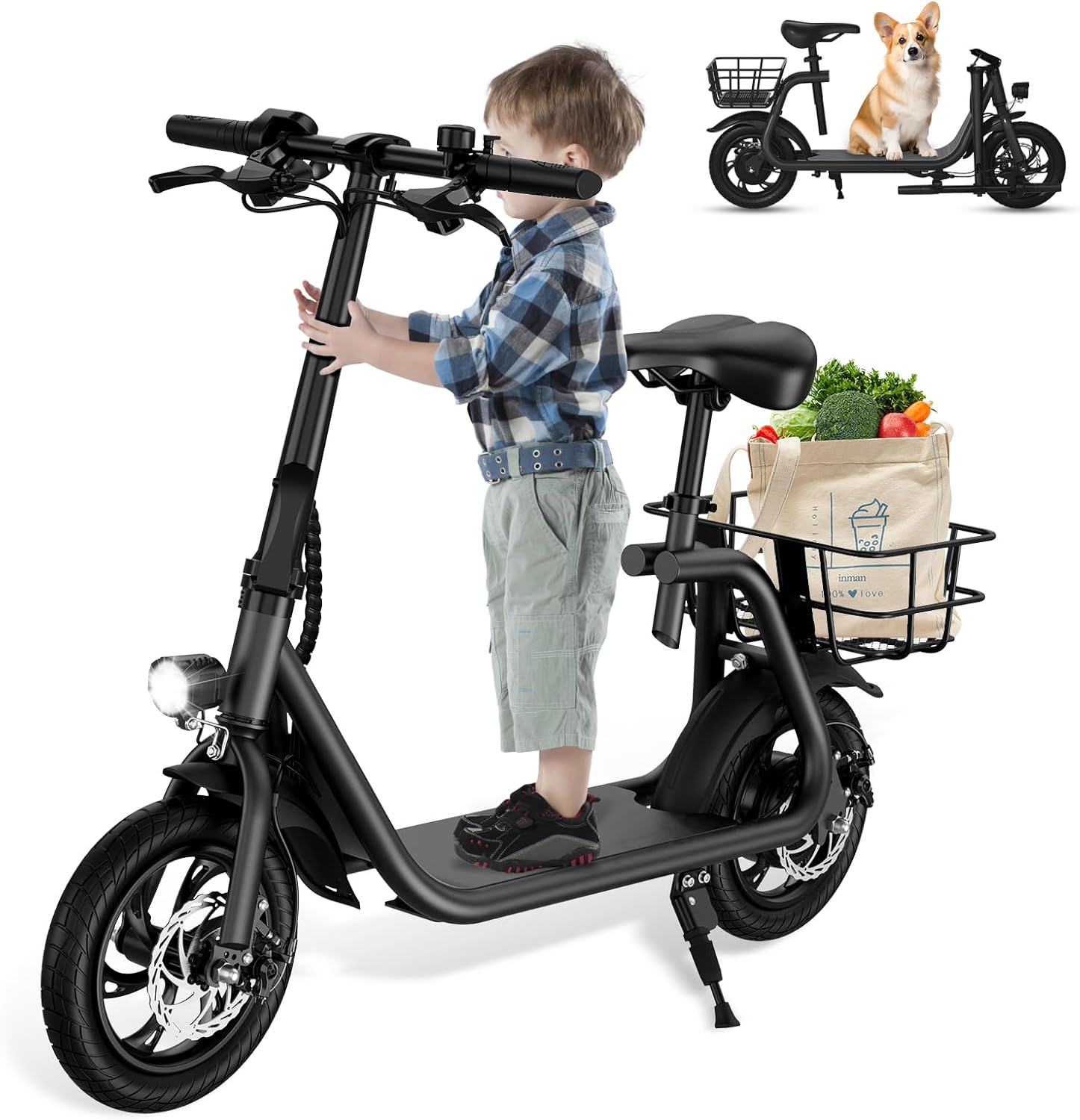 450-W. BLACK Sehomy Electric Scooter with Seat and Basket, 25 Miles Range, 22MPH, 14" Tires ... Trackable Cuba Home Delivery Included.