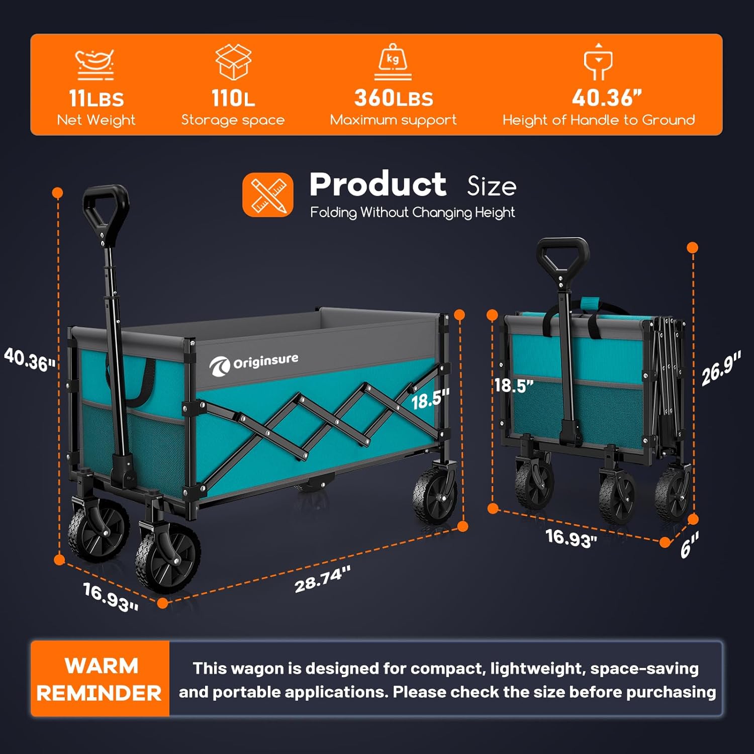 GRAY & TURQUOISE Collapsible Wagon Cart Foldable, Lightweight, Heavy Duty by Originsure ... Cuba Trackable, Home Delivery Included.