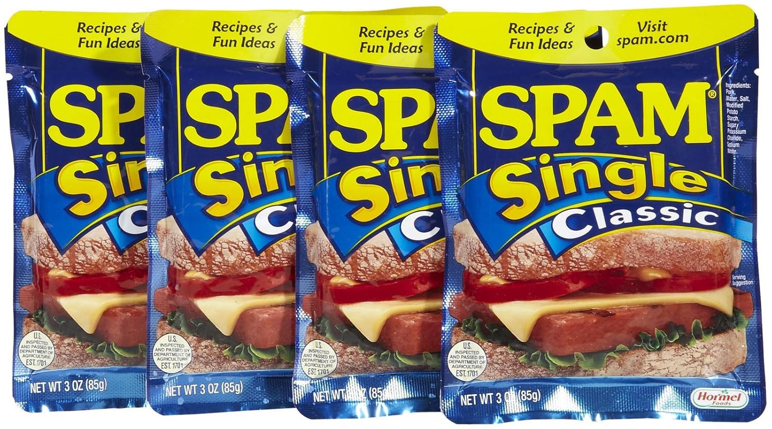 (96 Pouches) SPAM Single Classic, 2.5 oz. Pouches, Crackers ... Cuba Home Delivery Included, Trackable.