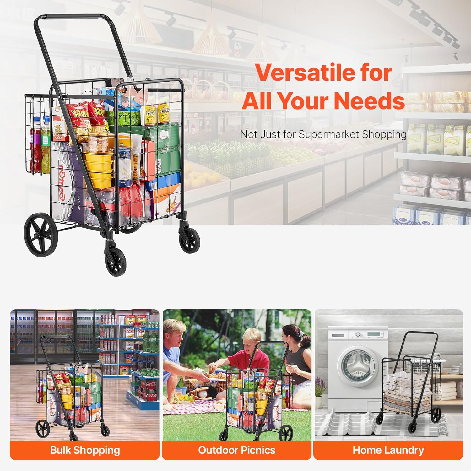 VEVOR Folding Shopping Cart, 110 lbs. Capacity, Locking Latch, Easy Installation ... Cuba Trackable-Delivery Included.