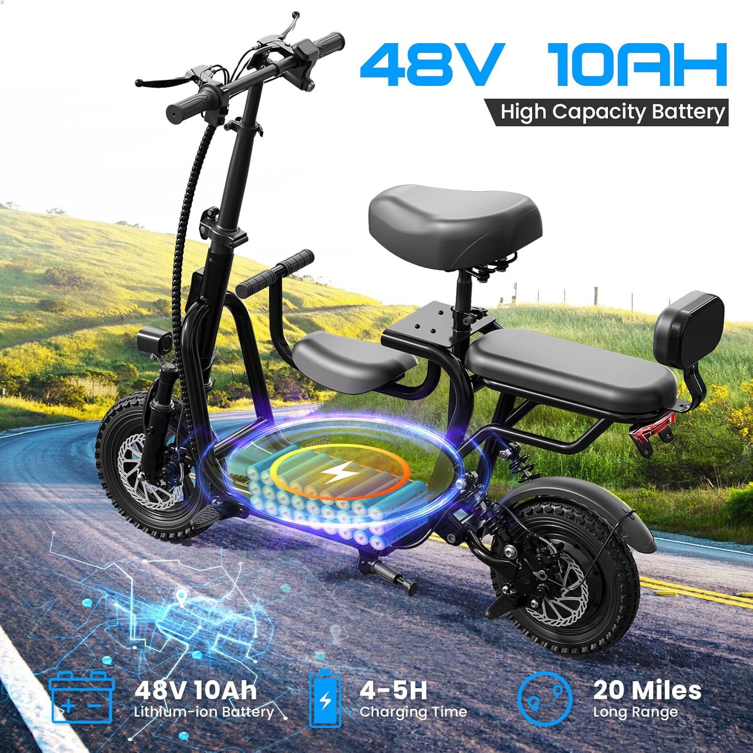 500 Watt Electric Scooter with 3 Seats for Adult, 20 Mile Range, 18MPH, Adjustable Seat ... Trackable Cuba Home Delivery Included.