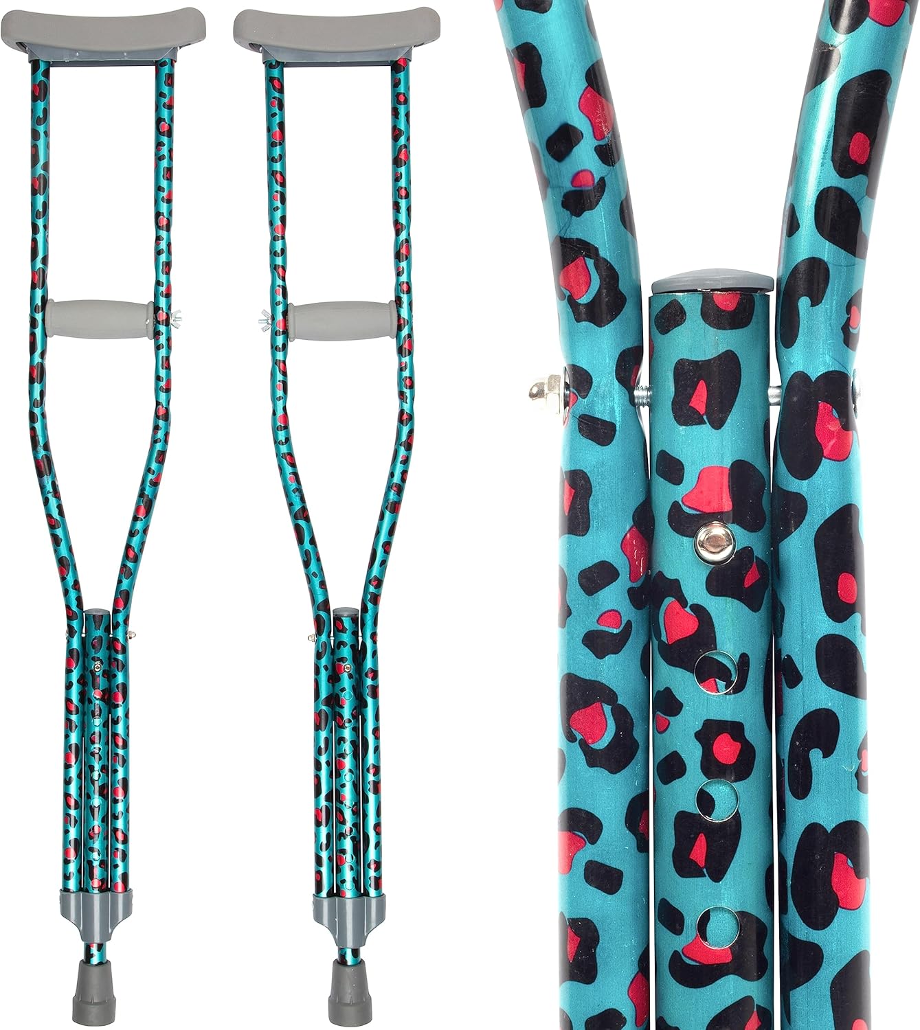 TEAL LEOPARD - Fashion Designed Crutches for Kids & Teens, Adjustable Handgrip & Length, Lightweight, Durable, Padding ... Trackable Cuba Home Delivery Included.