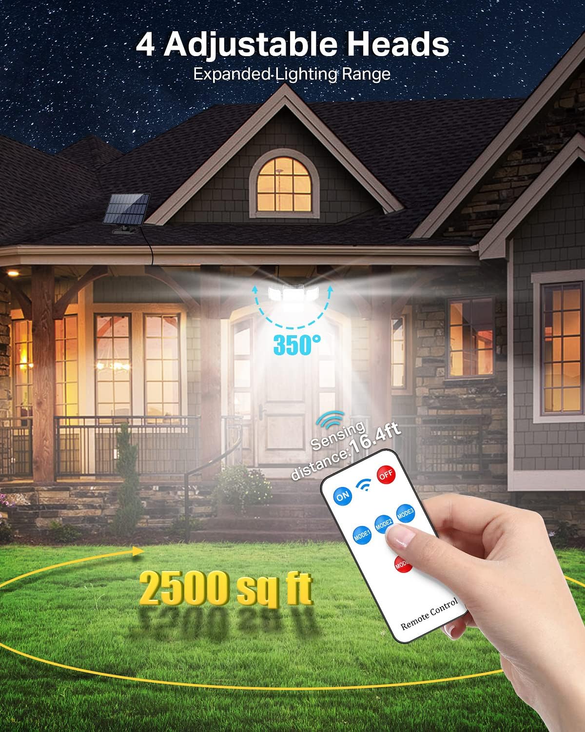 12-PACK, CLAONER Solar Outdoor Lights Motion Sensor 288 LED Remote Control Waterproof 4 Heads 16ft Cable 4 Modes Wall Lights ... Trackable Cuba Home Delivery Included.