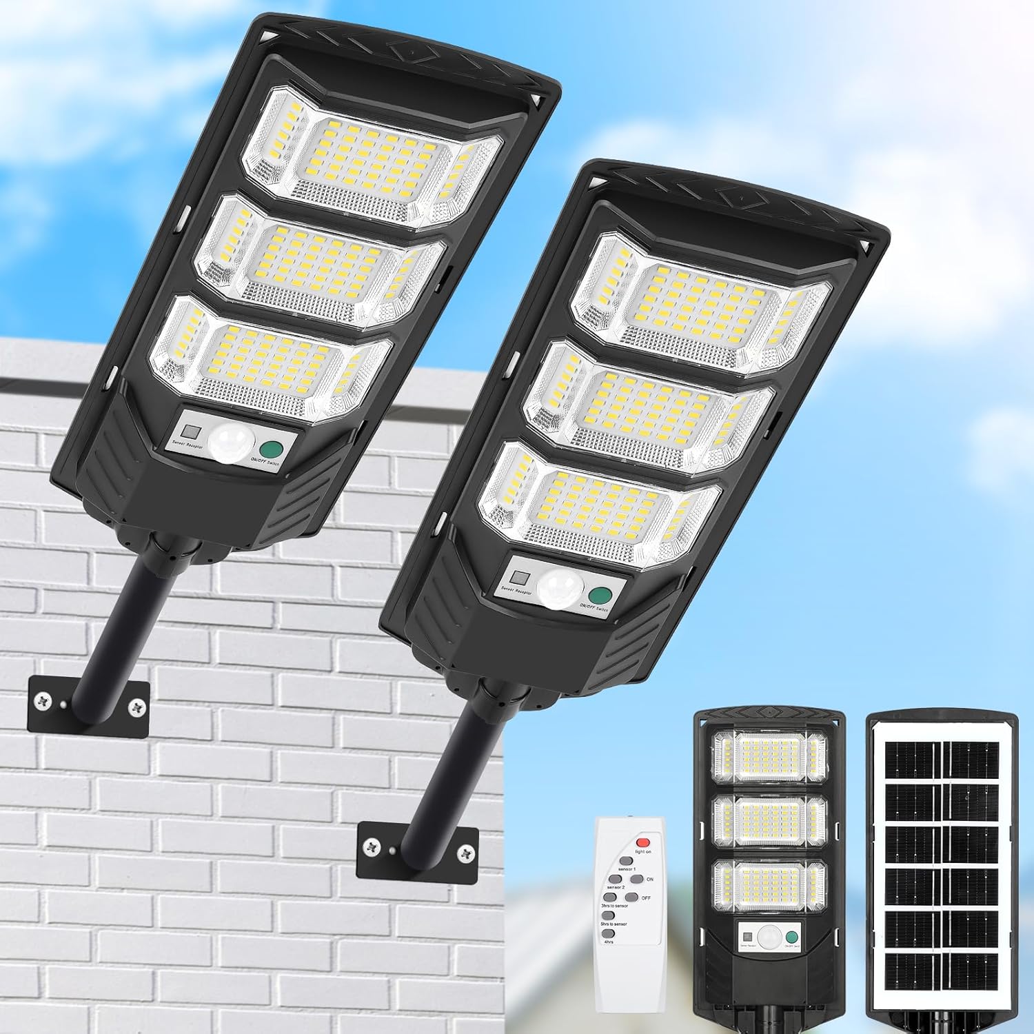 (2) TWO, Solar Street Lights Outdoor 6500K LED Dusk to Dawn, Motion Sensor, Remote ... Cuba Home Delivery Included, Trackable.