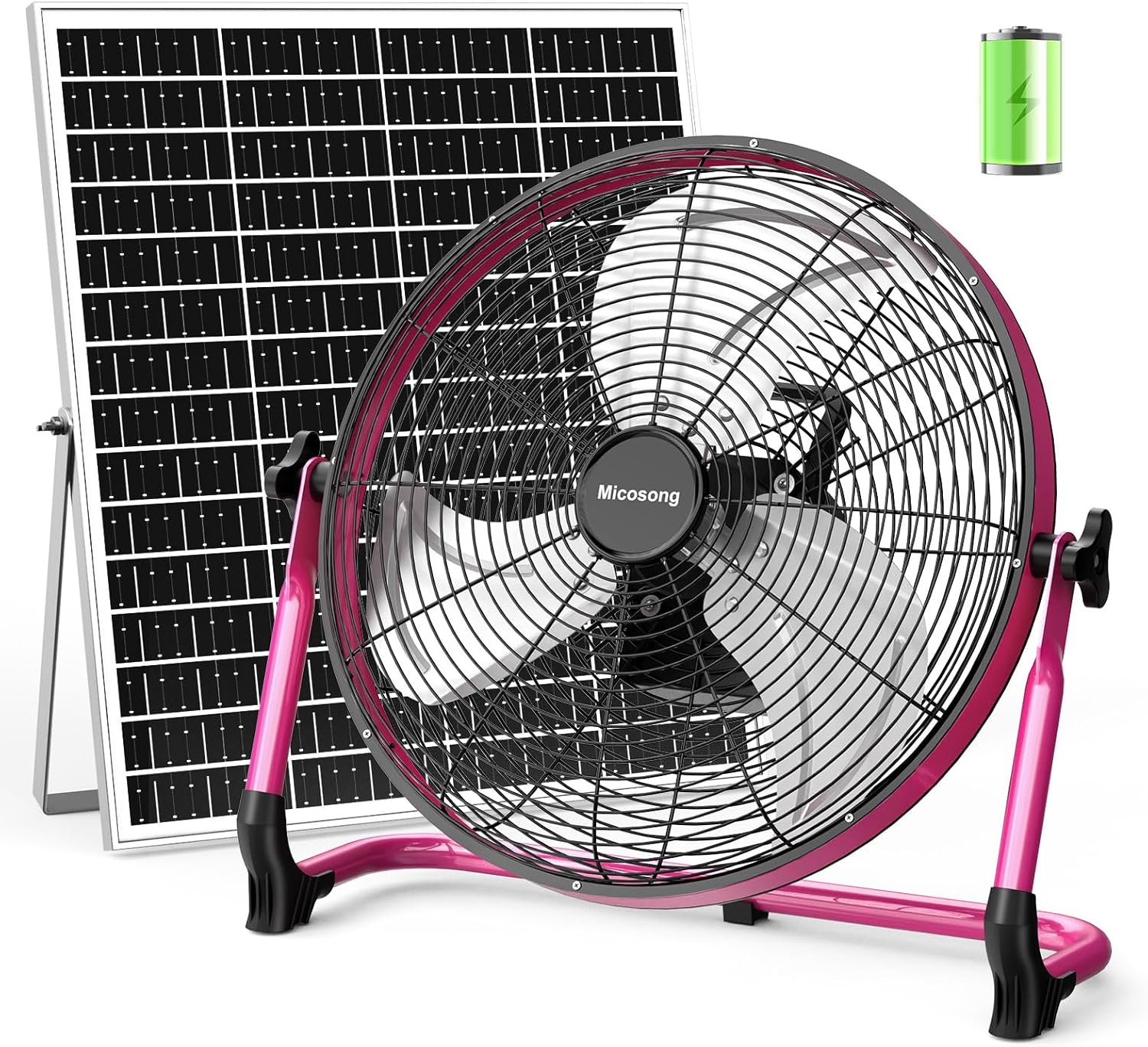 Purple 18" Portable Solar Fan, 40 W, Quiet, Cordless, Long Runtime, Strong Airflow ... Cuba Home Delivery Included, Trackable.