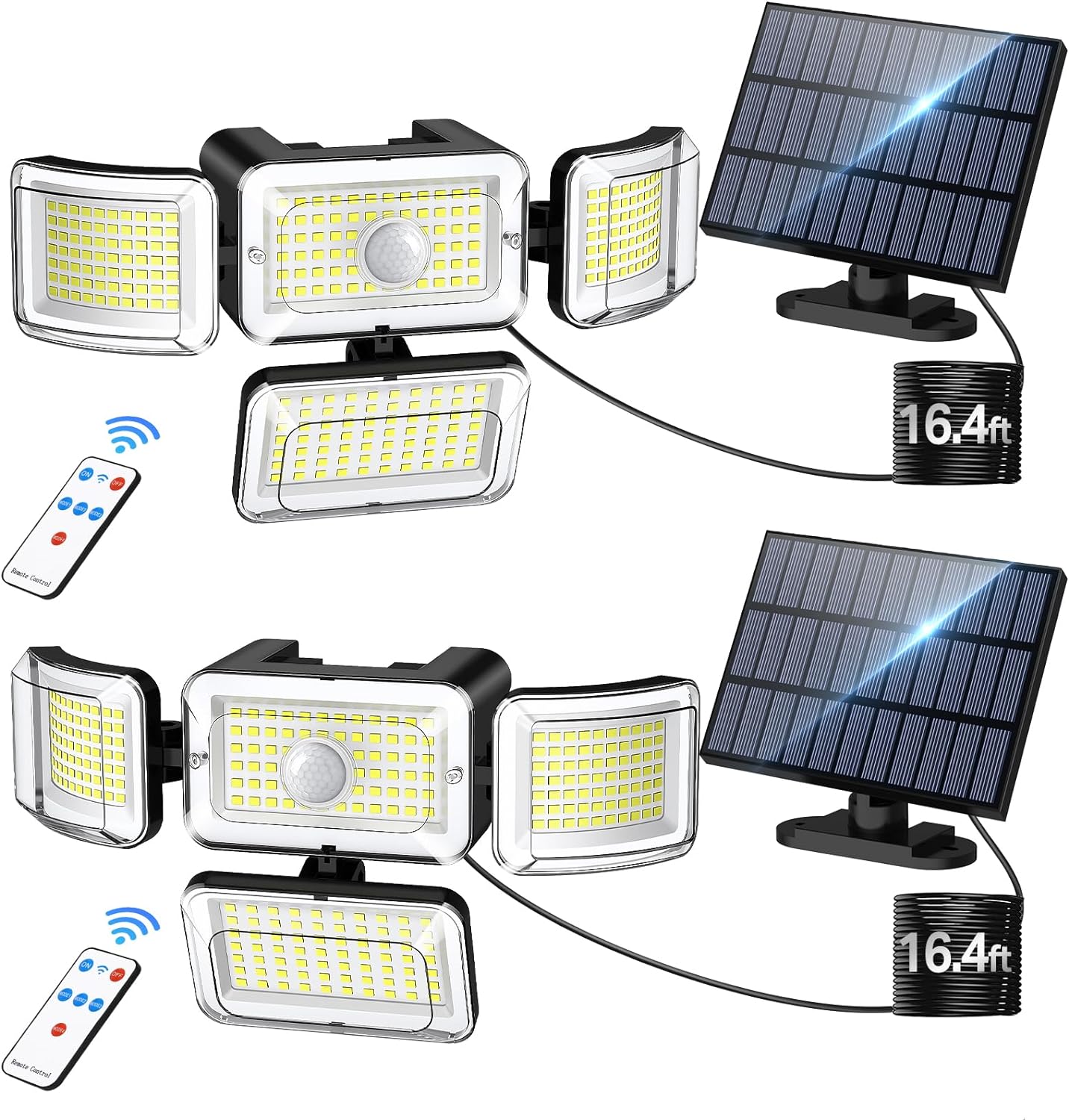 2-PACK, CLAONER Solar Outdoor Lights Motion Sensor 288 LED Remote Control Waterproof 4 Heads 16ft Cable 4 Modes Wall Lights ... Trackable Cuba Home Delivery Included.