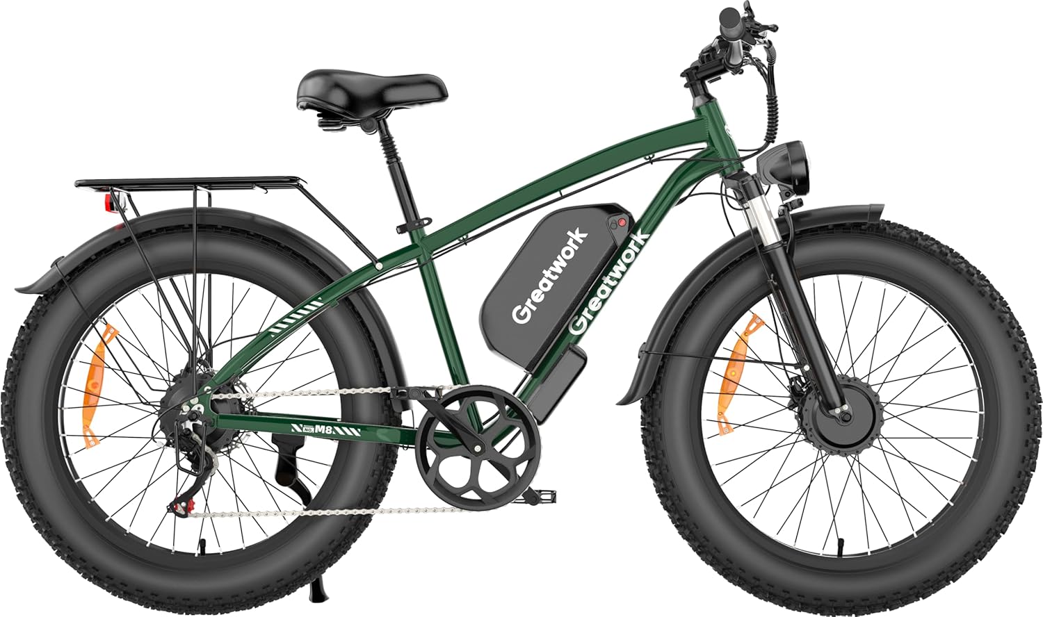 4000 W. GREEN Dual Motor GREATWORK Electric Bike 45MPH,100 Mile Range, 26" x 4.0 Fat Tire, 7-Speed ... Trackable Cuba Home Delivery Included.