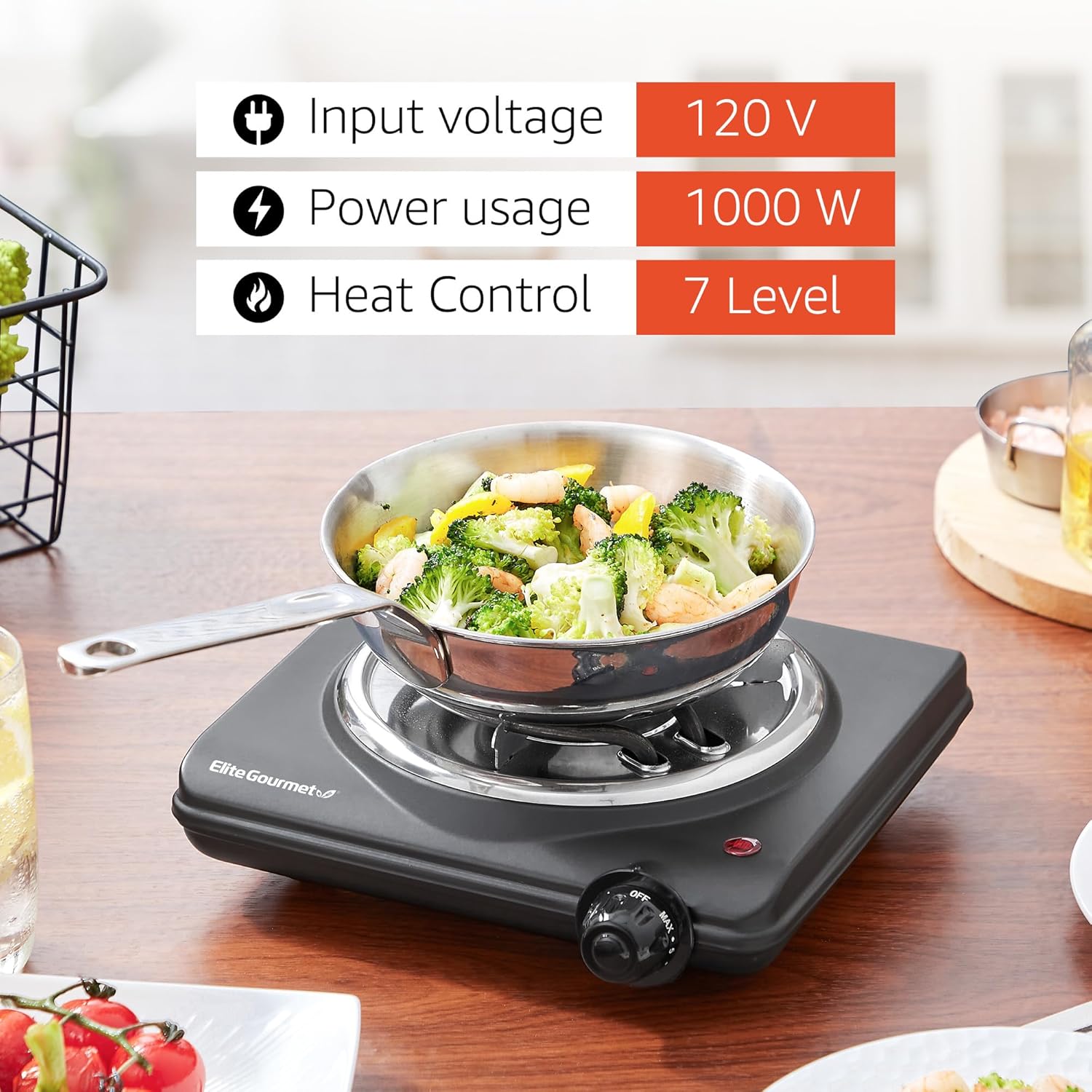 Elite Gourmet Countertop Single Coiled Burner Electric Hot Plate, Temperature Control, Black   ...   Trackable Cuba Home Delivery Included.