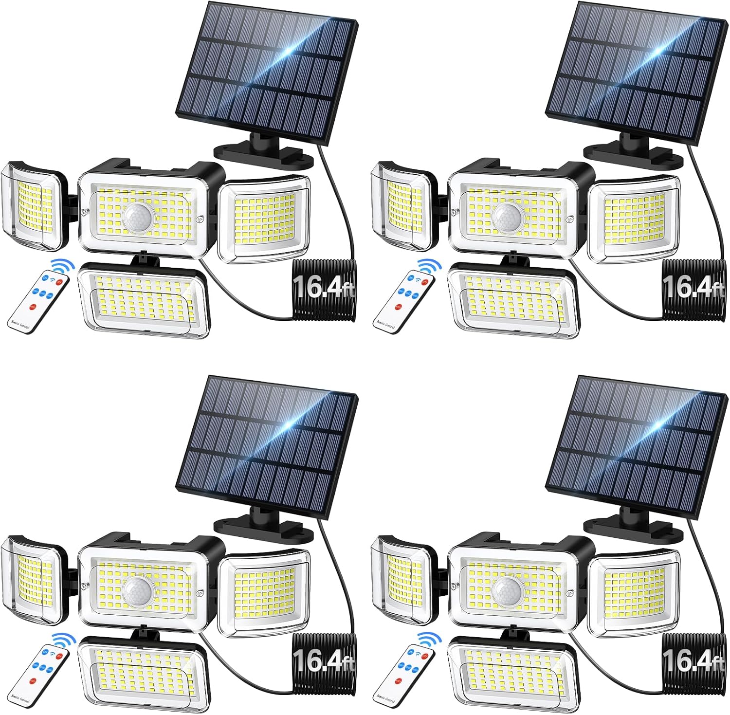 4-PACK, CLAONER Solar Outdoor Lights Motion Sensor 288 LED Remote Control Waterproof 4 Heads 16ft Cable 4 Modes Wall Lights ... Trackable Cuba Home Delivery Included.
